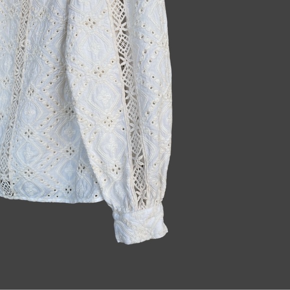 SEZANE White Ecru Floral Eyelet Embroidered Lace Cotton Scarlett Blouse Top - Picture 8 of 17
